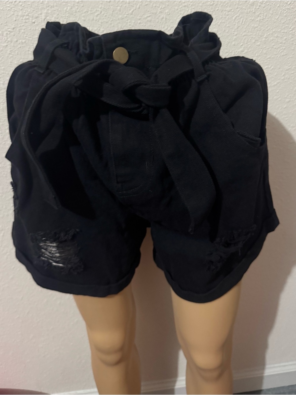 High-Rise Black Paperbag Waist Women's Jeans Shorts